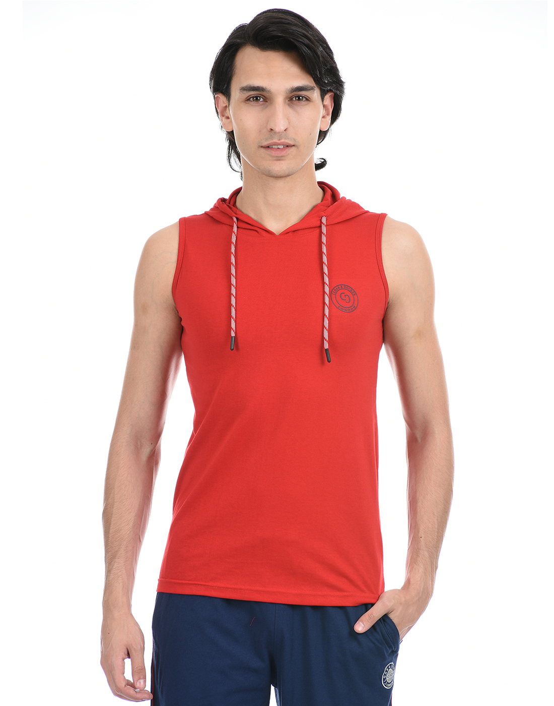 Cloak & Decker by Monte Carlo Men Red Sleeveless Hooded Tshirt